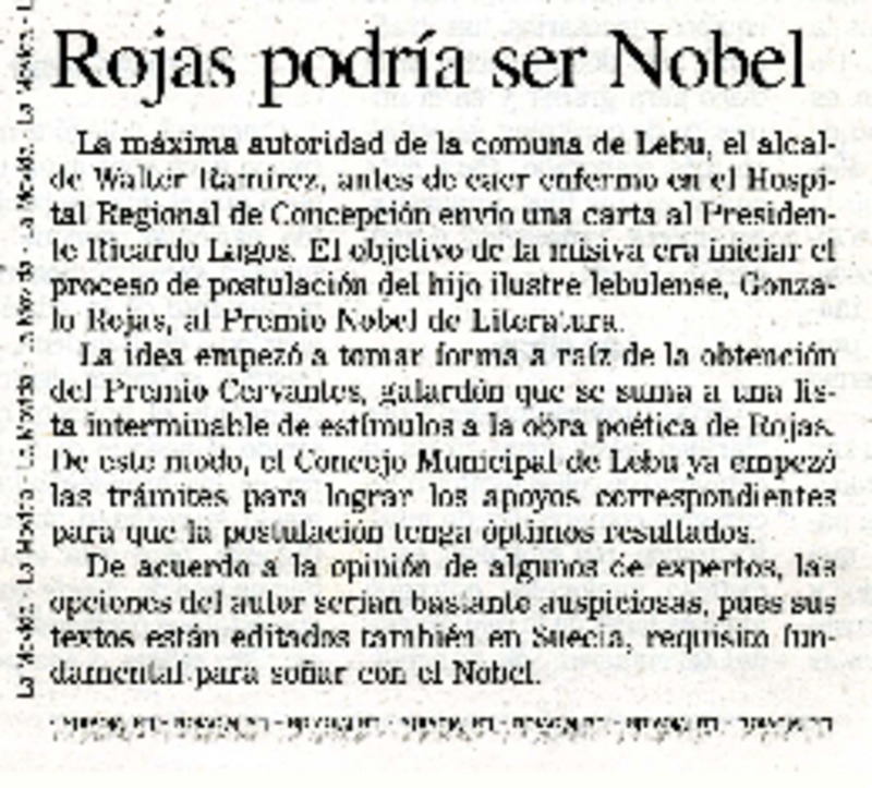 Rojas podría ser Nobel.  [artículo]