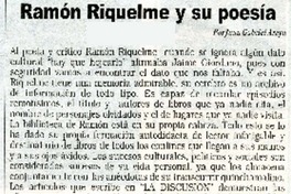 Ramón Riquelme y su poesía  [artículo] Juan Gabriel Araya.