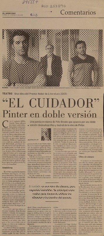 "El cuidador" Pinter en doble versión  [artículo] Agustín Letelier.