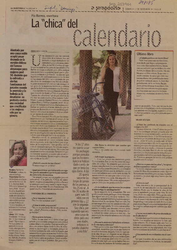 La "Chica" del calendario (entrevista)  [artículo] Fernanda García