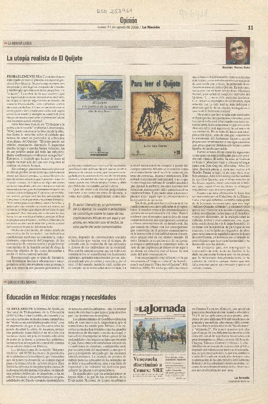 La utopía realista de El Quijote  [artículo]Gonzalo Rovira Soto.