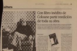Con libro inédito de Coloane parte reedición de toda su obra  [artículo] Roberto Careaga C.