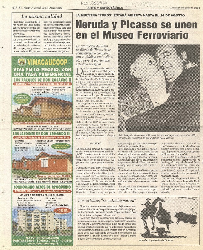 Neruda y Picasso se unen en el Museo Ferroviario  [artículo].