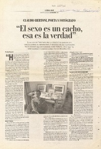 "El sexo es un cacho esa es la verdad" (entrevista)  [artículo]Juan Podestá B.