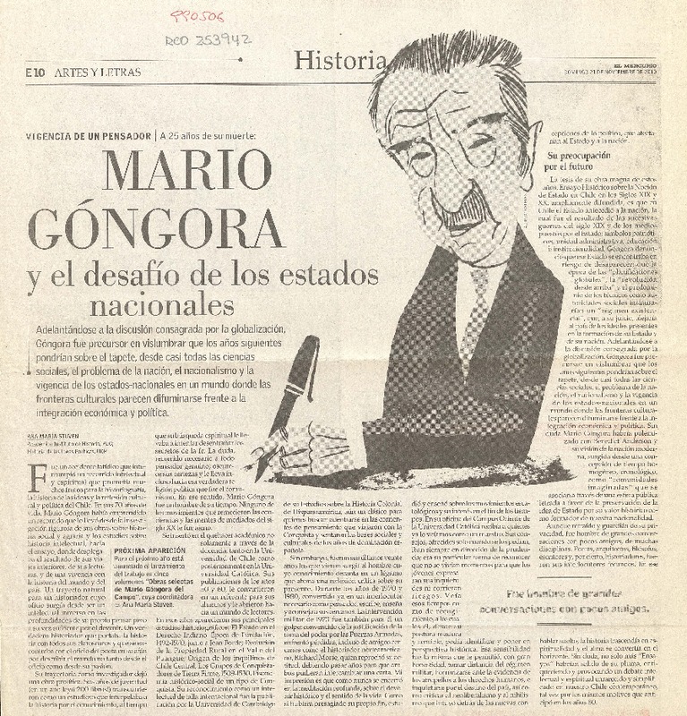 Mario Góngora y el desafío de los estados nacionales  [artículo] Ana María Stuven.
