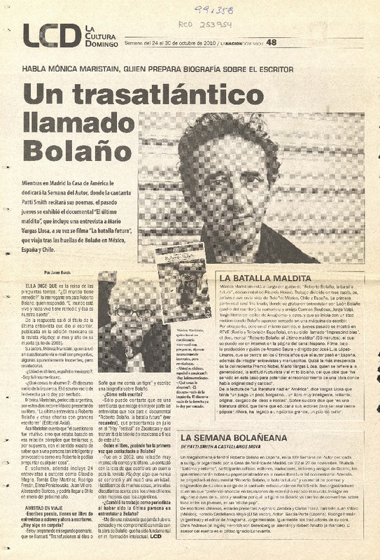 Un trasatlántico llamado Bolaño (entrevista)  [artículo] Javier García.