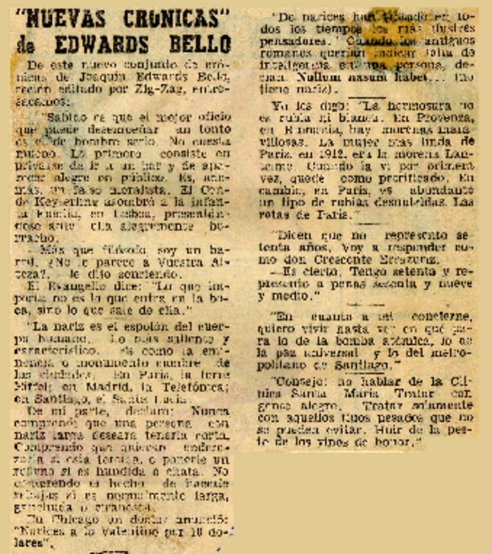 "Nuevas crónicas" de Edwards Bello  [artículo].