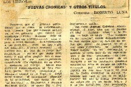 "Nuevas crónicas" y otros titulos  [artículo] Roberto Luna.