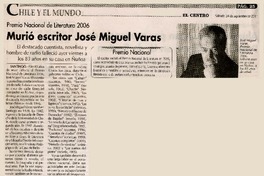 Murió escritor José Miguel Varas  [artículo].