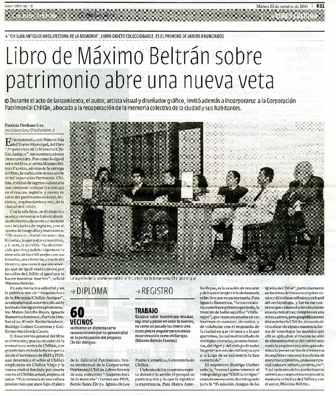 Libro de Máximo Beltrán sobre patrimonio abre una nueva veta  [artículo] Patricia Orellana Cea.