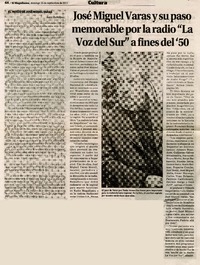 José Miguel Varas y su paso memorable por la radio "La voz del sur" a fines del '50  [artículo].