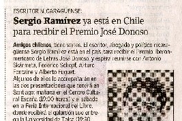 Sergio Ramírez ya está en Chile para recibir el Premio José Donoso  [artículo].