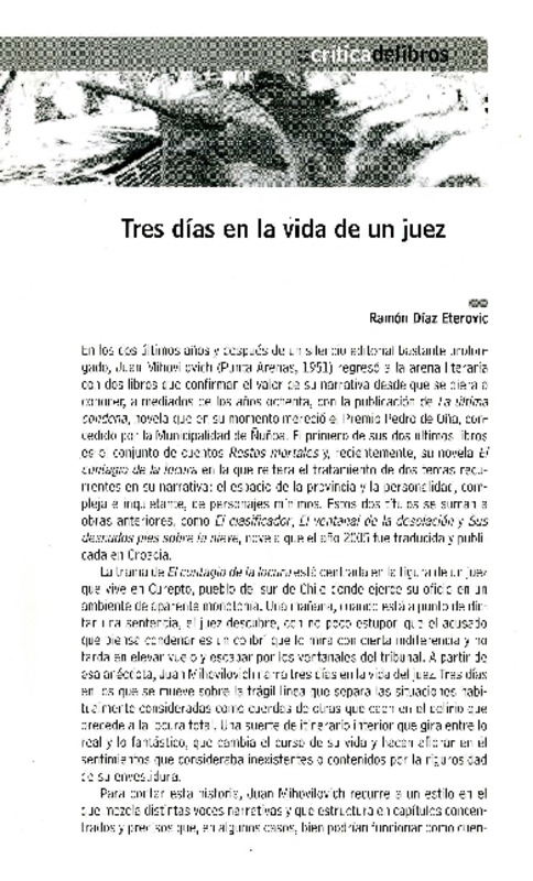 Tres días en la vida de un juez  [artículo] Ramón Díaz Eterovic.