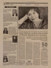 Isabel Allende recibió emocionada el Premio Nacional de Literatura  [artículo] Vanessa Garrido.