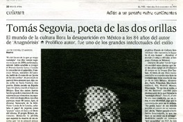 Tomás Segovia, poeta de las dos orillas  [artículo] Javier Rodríguez Marcos.