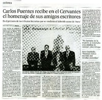 Carlos Fuentes recibe en el Cervantes el homenaje de sus amigos escritores  [artículo] Jesús Ruiz Mantilla.