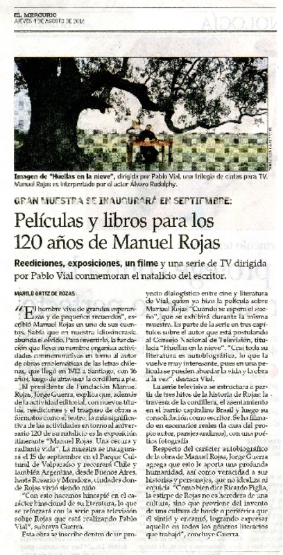 Películas y libros para los 120 años de Manuel Rojas  [artículo] Marilú Ortiz de Rozas.