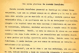 Una noche gloriosa de Acevedo Hernández  [artículo] Enrique Bunster.