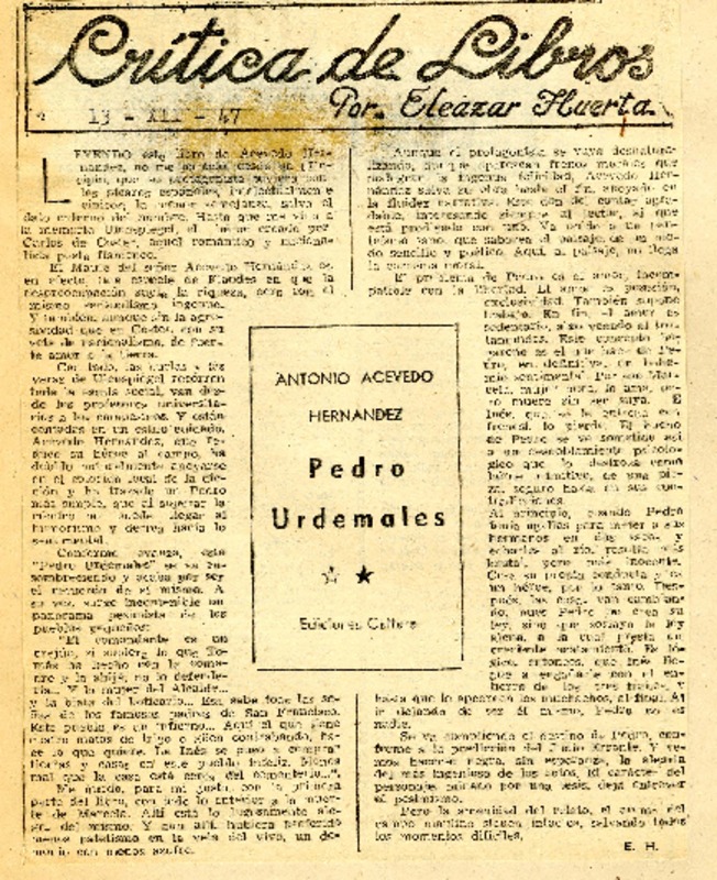 Pedro Urdemales  [artículo] Huerta Eleazar.