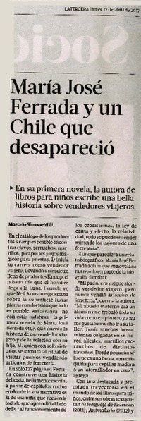 María José Ferrada y un Chile que desapareció  [artículo] Marcelo Simonetti U.