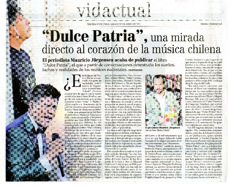 "Dulce patria", una mirada directo al corazón de la música chilena  [artículo] Felipe Ramos.