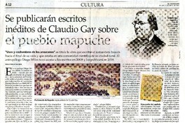 Se publicarán escritos inéditos de Claudio Gay sobre el pueblo mapuche  [artículo] Paula Rielley Salinas.