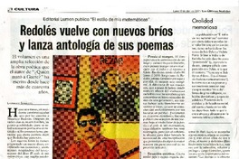 Redolés vuelve con nuevos bríos y lanza antología de sus poemas  [artículo] Leonardo Sanhueza.