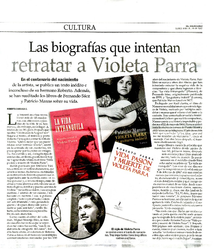 Las biografías que intentan retratar a Violeta Parra  [artículo] Roberto Careaga C.