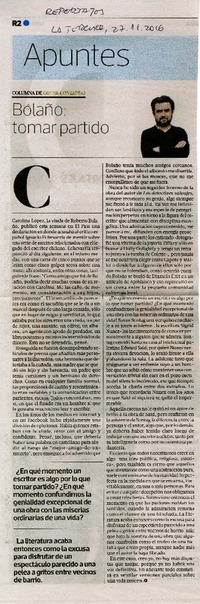 Bolaño: tomar partido  [artículo] Oscar Contardo.