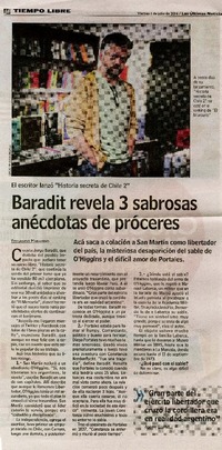 El escritor lanzó "Historia secreta de Chile 2" Baradit revela 3 sabrosas anécdotas de próceres [artículo] : Fernando Marambio; [fotografía] Sergio Piña.
