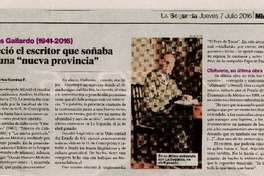Andrés Gallardo (1941-2016) falleció el escritor que soñaba con una "nueva provincia"[artículo] : Juan Carlos Ramírez; [fotografía por] César Silva.