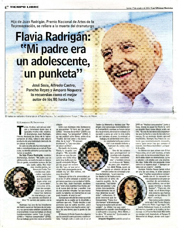 Flavia Radrigán "mi padre era un adolescente, un punketa" [artículo] : H. Hernández [y] R. Valenzuela.