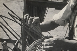 Artesano tejiendo mimbre, hacia 1960.