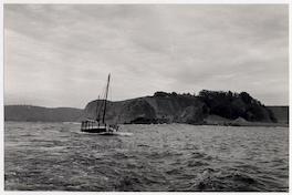 [Vista de una embarcación navegando en el río Maule, frente a la isla Orrego]