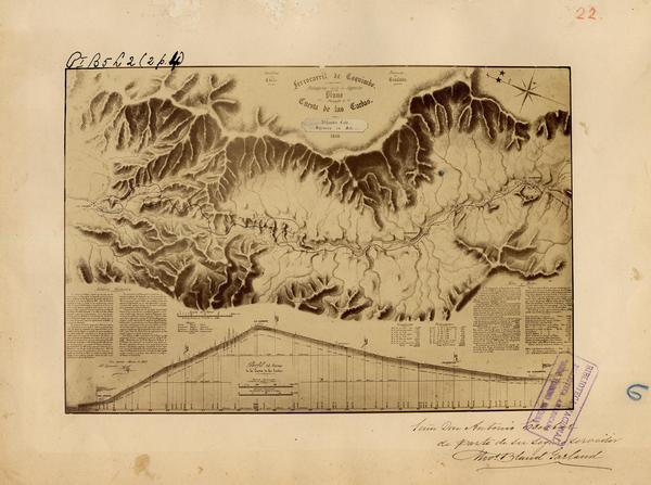 Plano del pasaje de la Cuesta de Las Cardas. Ferrocarril de Coquimbo. Prolongación hasta la Higuerilla, 1846