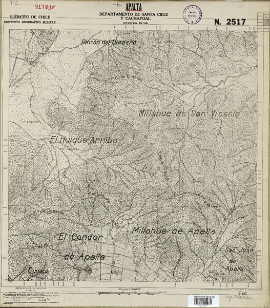 Apalta Departamentos de Santa Cruz y Cachapoal [material cartográfico] : Ejército de Chile. Instituto Geográfico Militar.