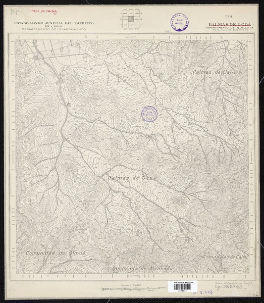 Palmas de Ocoa Departamento de Quillota [material cartográfico] : Estado Mayor Jeneral del Ejército de Chile. Departamento de Levantamiento.