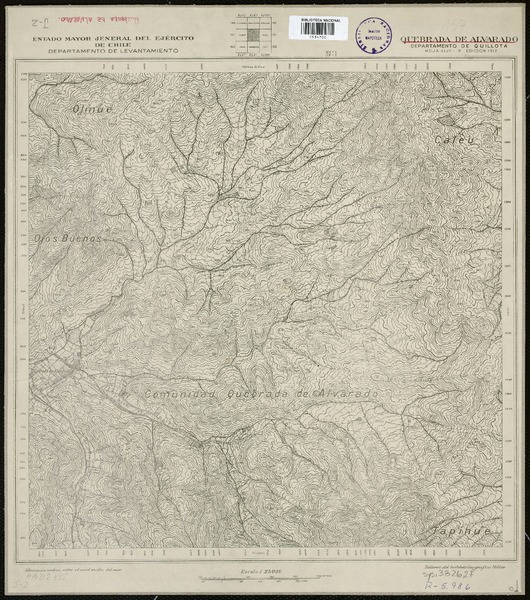 Quebrada de Alvarado Departamento de Quillota [material cartográfico] : Estado Mayor Jeneral del Ejército de Chile. Departamento de Levantamiento.