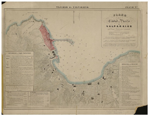 Plano de la ciudad y puerto de Valparaíso y del dique (Break water) proyectado