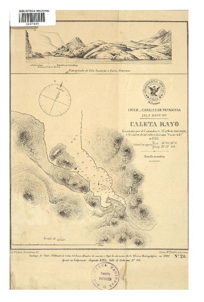 Caleta Rayo Chile : Canales de Patagonia : Isla Hanover [material cartográfico] : Levantado por el Comandante D. Carlo de Amezaga i Oficiales de la Corbeta italiana "Caracciolo".