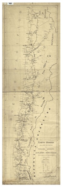 Carta minera de la zona de atracción del ferrocarril longitudinal entre Calera y Pintados con la ubicación de los distintos ramales