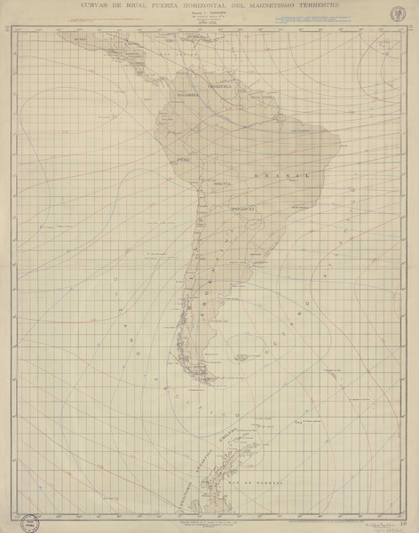 Curvas de igual fuerza horizontal del magnetismo terrestre, año 1955