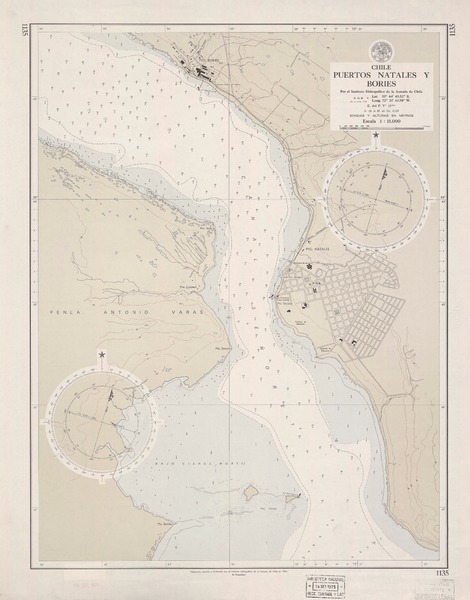 Puertos Natales y Bories  [material cartográfico] por el Instituto Hidrográfico de la Armada de Chile.