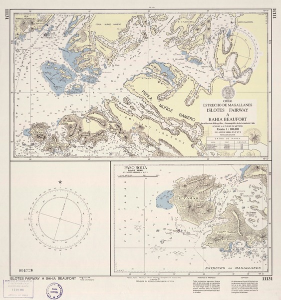 Islotes Fairway a Bahía Beaufort Estrecho de Magallanes [material cartográfico] : por el Servicio Hidrográfico y Oceanográfico de la Armada de Chile.