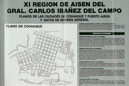XI Región de Aisén del Gral. Carlos Ibañez del Campo: planos de las ciudades de Coihaique y Puerto Aisén y datos de interés general.