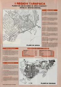 I Región Tarapacá planos de la ciudades de Arica e Iquique y datos de interés general.