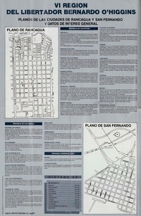 VI Región del Libertador Bernardo O'Higgins planos de la ciudades de Rancagua y San Fernando y datos de interés general.