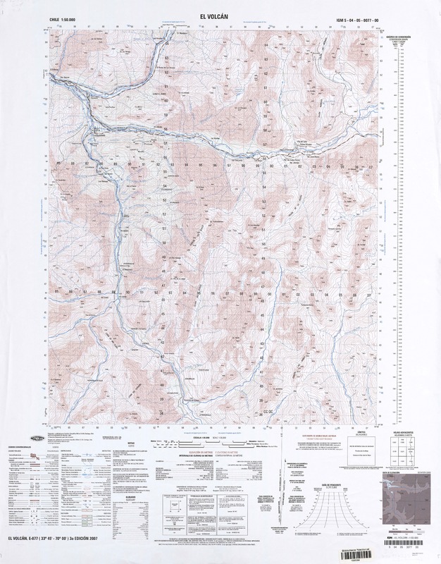 El Volcán E-077 (33° 45'- 70° 00') [material cartográfico] preparado y publicado por el Instituto Geográfico Militar.