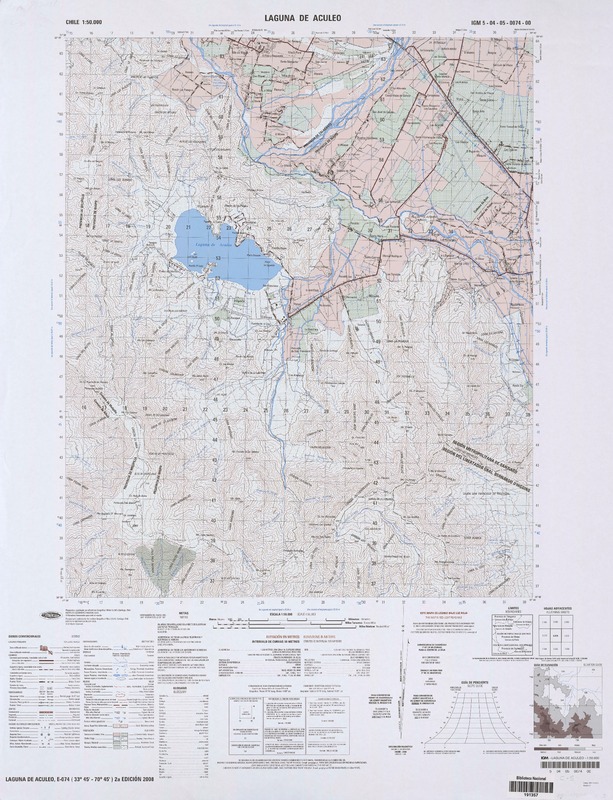 Laguna de Aculeo (33° 45' - 70° 45')  [material cartográfico] preparado y publicado por el Instituto Geográfico Militar.
