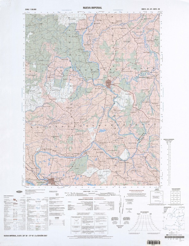 Nueva Imperial G-070 (38° 30'- 72° 45') [material cartográfico] preparado y publicado por el Instituto Geográfico Militar.